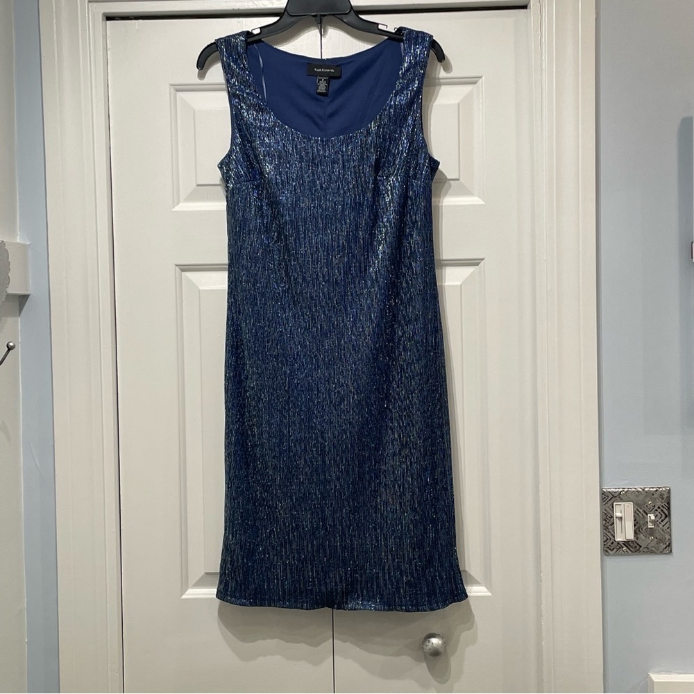 R & M Richards Blue Shimmering Metallic Sleeveless Dress Women's Size 8 NEW - Picture 11 of 11